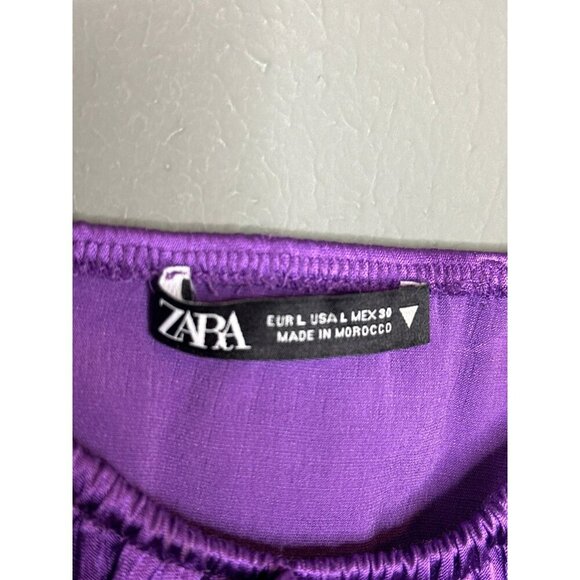 ZARA Women's Large Lilac Purple Gathered Ruched Satin Effect Mini Dress - Picture 9 of 12